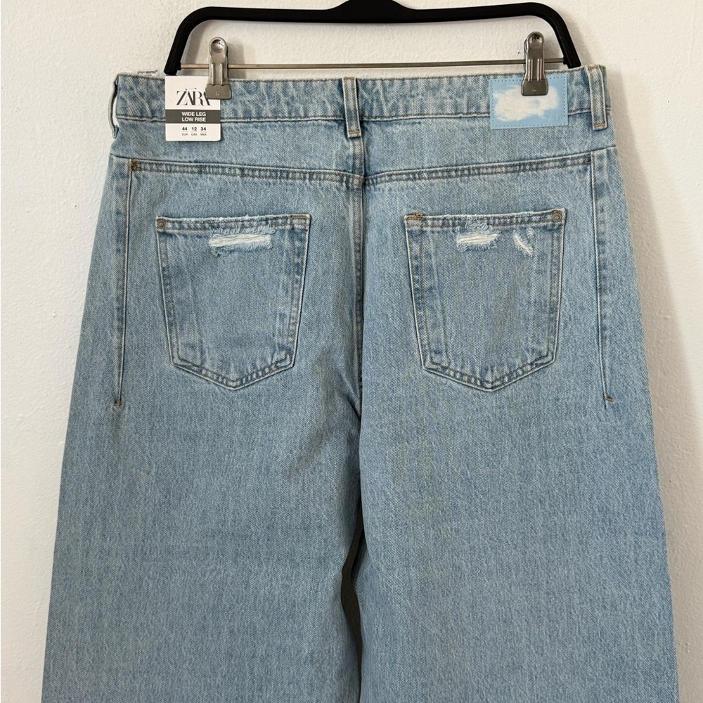 ZARA Cuffed Hem Wide Leg Hard Denim Jeans - Picture 7 of 14